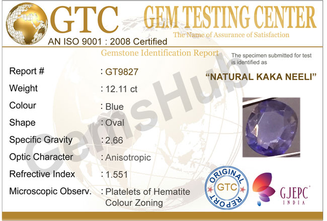 Natural Kaka Neeli Stone 12.11 ct